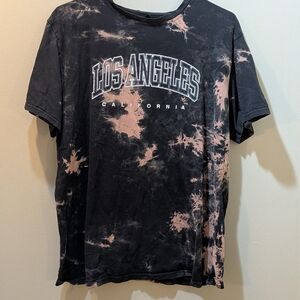 ROMWE Black and Pink Tie-Dye Los Angeles Tee